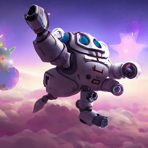 Prompt: 3D Fantasy Cute and adorable mecha piggy flying through space, bright stars, Smooth 3D Illustration, soft render, Servando Lupini, Daniil Kudriavtsev, handpaint texture, Blender, 3DCoat