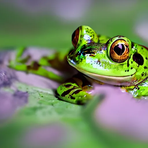 Prompt: realistic portrait of a flower frog, galaxy background Annie Leibovitz style,