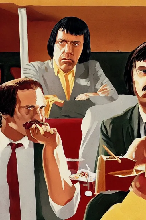 Image similar to pulp fiction painted by wes anderson