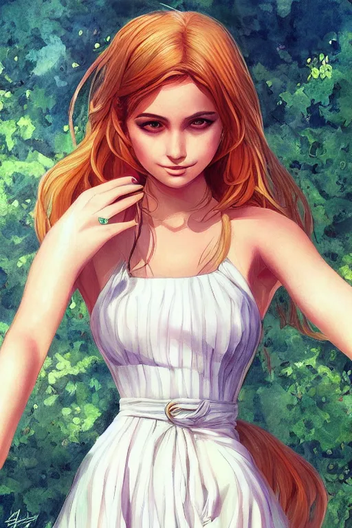 Prompt: a portrait of a beautiful woman in a summer dress by artgerm