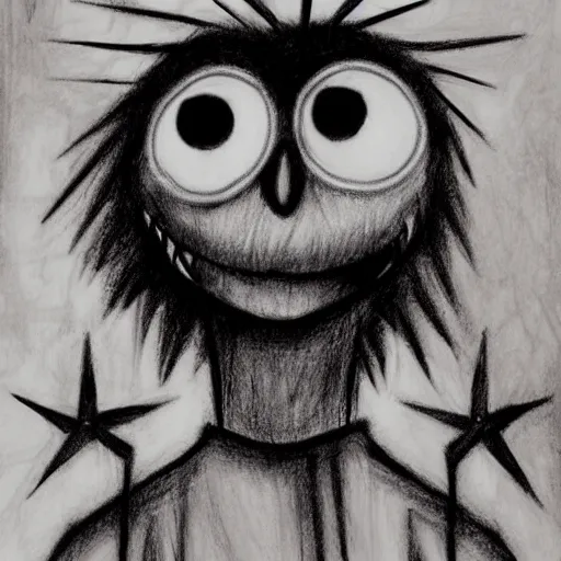 Prompt: grunge drawing of elmo by mrrevenge, corpse bride style