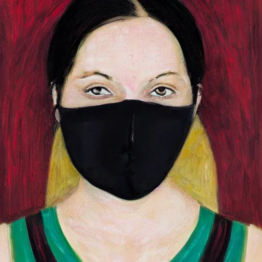 Image similar to a portrait of a woman with a face cover in dark bleeding eyes