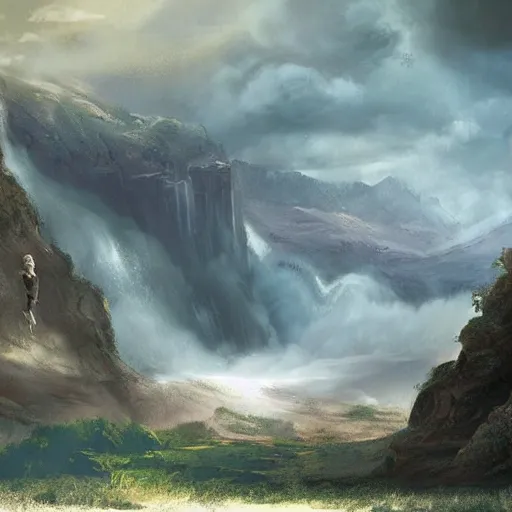Image similar to a beautiful matte painting concept art painting of a landscape from a studio ghilbi movie