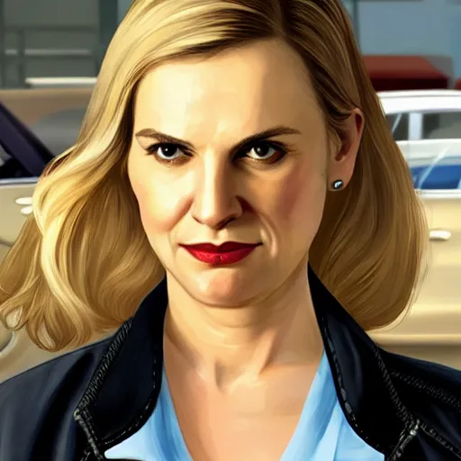 Image similar to Kim Wexler from Better Call Saul as a GTA character portrait, Grand Theft Auto