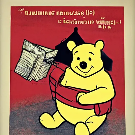 Image similar to winnie the pooh, soviet propaganda poster