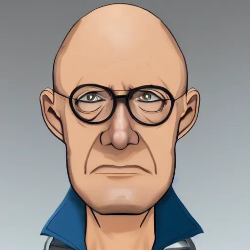 Image similar to A middle-aged Dr. Venture in real life with a hooked nose, a long gaunt face and skinny body and neck, very thin and bald, realistic, very realistic, hyperrealistic, highly detailed, very detailed, extremely detailed, detailed, digital art, oil painting, trending on artstation, headshot and bodyshot, detailed face, very detailed face, extremely detailed face, HD Quality, 8k resolution, very very detailed face, real life