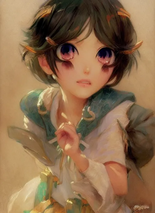 Image similar to super kawaii anime girl faces, chibi art, painting by gaston bussiere, by craig mullins, j. c. leyendecker