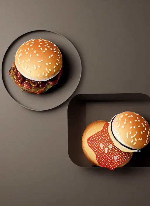 Prompt: mcdonald hamburger made out of diamond, highly detailed, futuristic, sophisticated, technological, professional photography, studio light