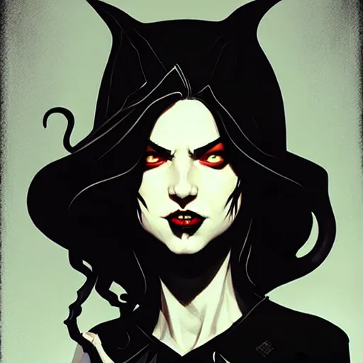 Prompt: rafael albuquerque comic art, peter mohrbacher, steve niles, artgerm, pretty mary elizabeth winstead witch sharp vampire teeth open mouth, black dress, symmetrical eyes, long blonde hair