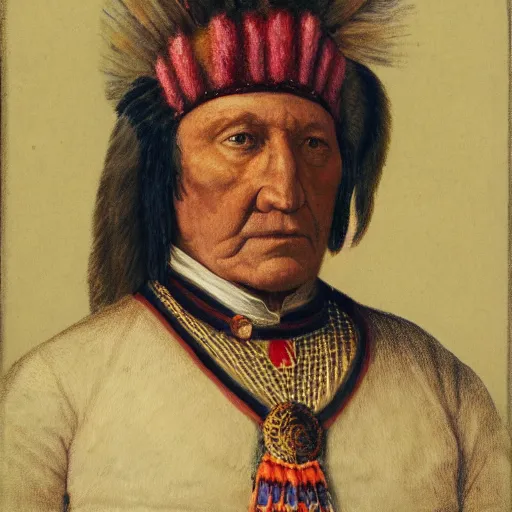 Image similar to a portrait of a Scottish chief (not an Indian chief)