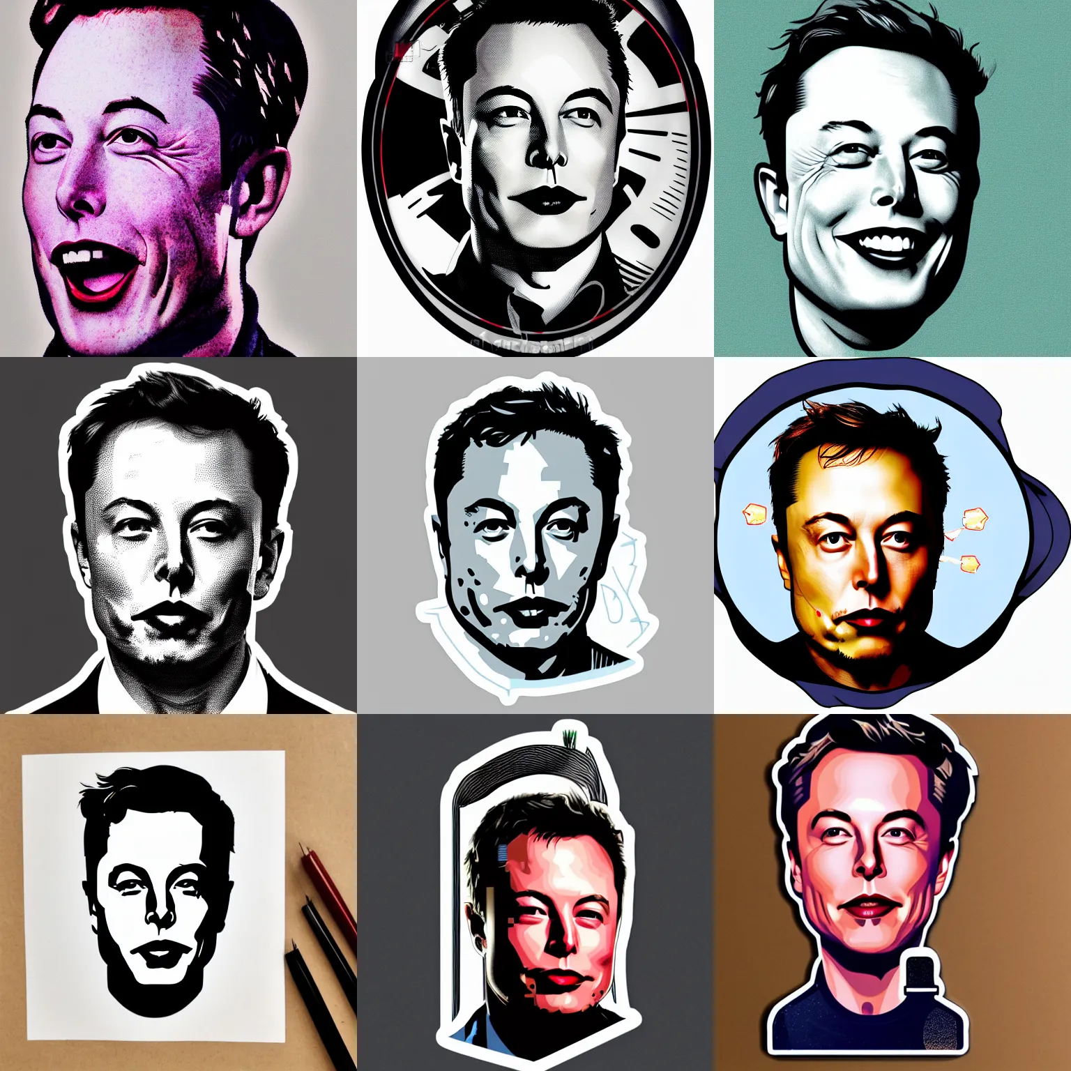 Prompt: a head of elon musk, sticker illustration