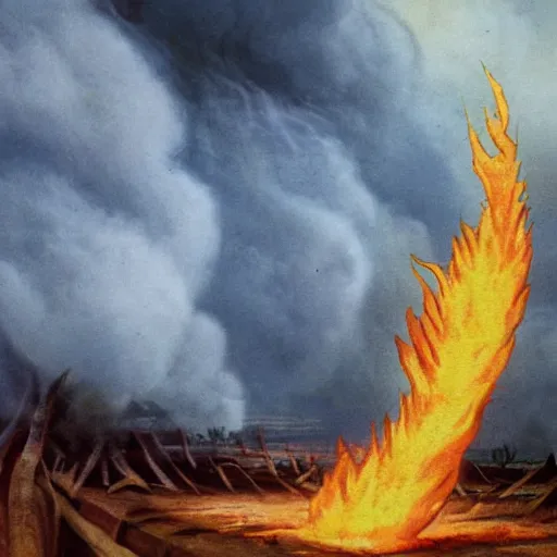 Prompt: pineapples on fire in a tornado matte painting, highly detailed