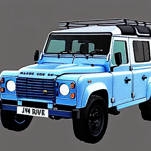 Image similar to “Blue Land Rover Defender. In the style of GTA 5.”