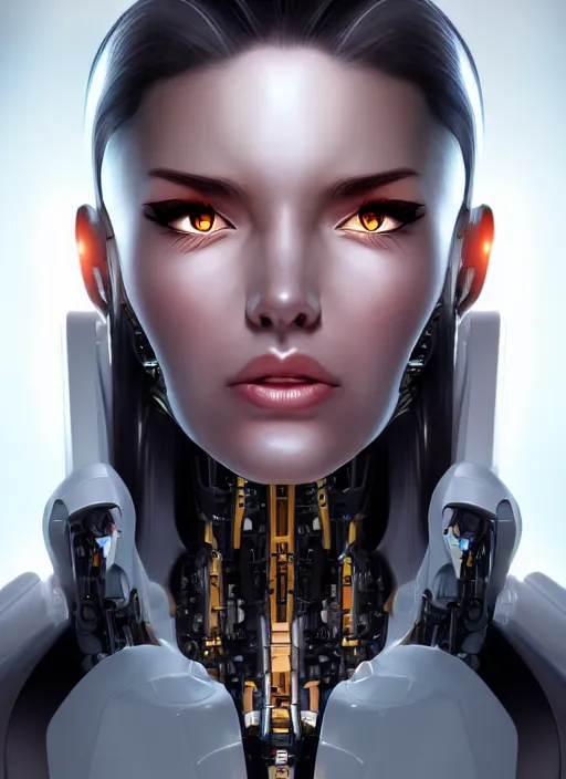 Prompt: portrait of a cyborg woman by Artgerm, (((((face turns left))))) (((((face turns right))))), open eyes , biomechanical, hyper detailled, trending on artstation