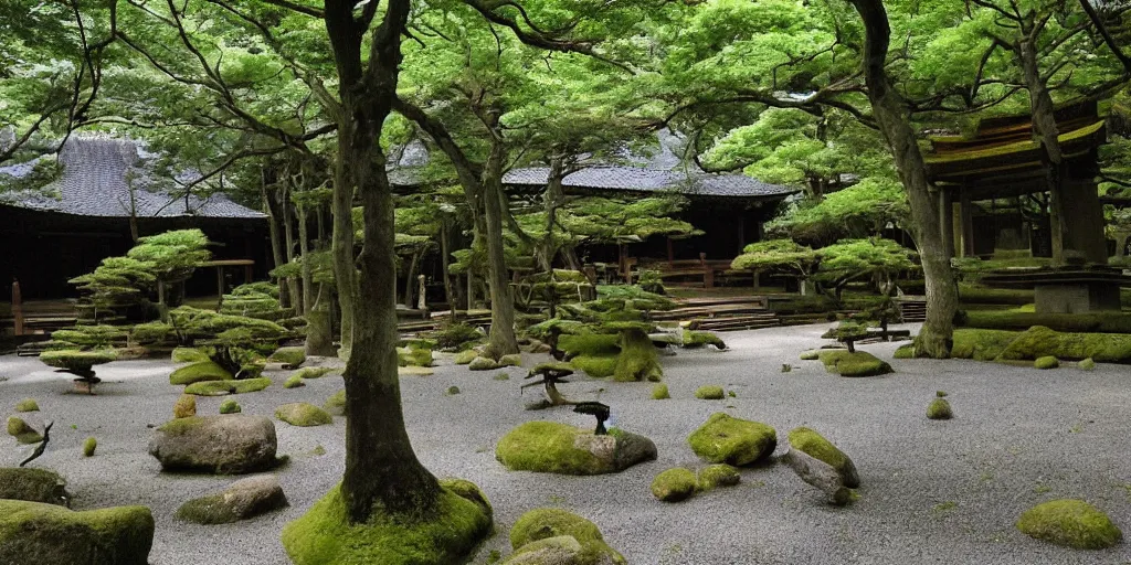 Image similar to a beautiful Zen Buddhist Forest Temple by Tomomi Abe