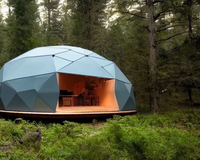 Image similar to modular dome house. there is paradise in heaven. smoky ambience. slight green glow in the very far distance.