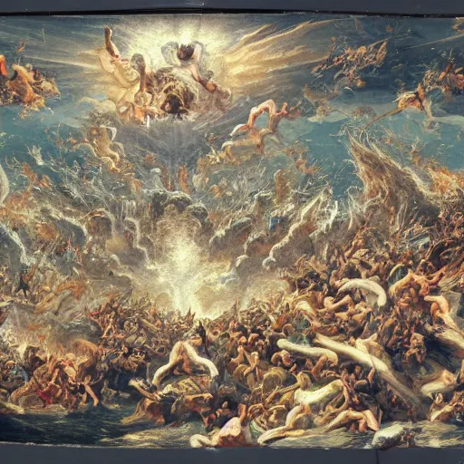 Image similar to thousands of rebel angels falling from heaven as meterorites, epic lighting, disaster clouds,