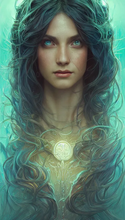 Image similar to door, gorgeous woman, lord of the rings ,neon, fibonacci, sweaty, insane, intricate, highly detailed, digital painting, artstation, concept art, smooth, sharp focus, illustration, Unreal Engine 5, 8K, art by artgerm and greg rutkowski and alphonse mucha