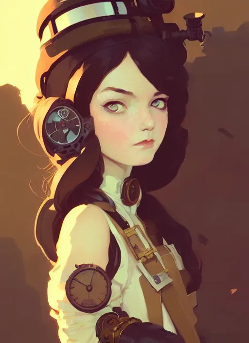 Image similar to portrait of cute maiden girl, steampunk by atey ghailan, by greg rutkowski, by greg tocchini, by james gilleard, by joe gb fenton, by in kaethe butcher, dynamic lighting, gradient light yellow, brown, blonde cream and white color in scheme, grunge aesthetic