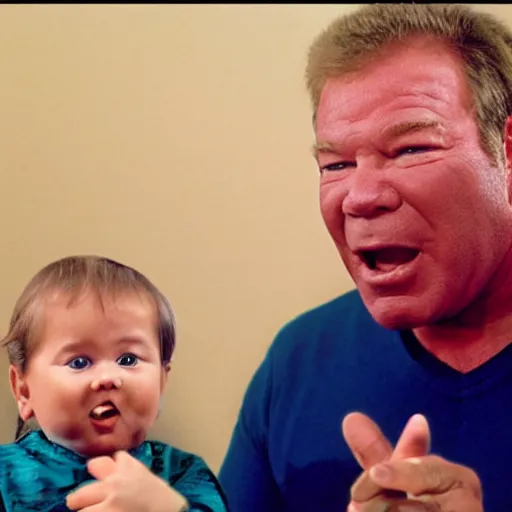 Prompt: william shatner yelling at baby, photograph 4 k