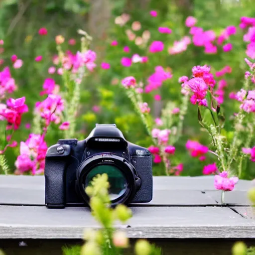 Image similar to dslr camera constructed from flowers