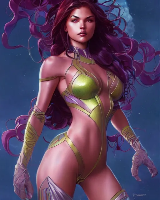 Image similar to ultra realistic illustration, danielle campbell as starfire anime, intricate, elegant, highly detailed, digital painting, artstation, concept art, smooth, sharp focus, illustration, art by artgerm and greg rutkowski and alphonse mucha and wlop