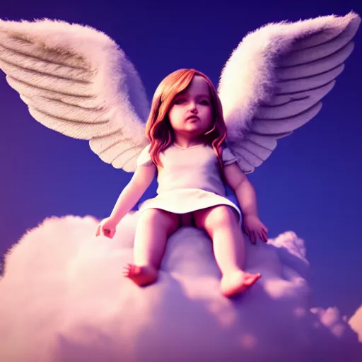 Image similar to photo of cute angel with a halo sitting on a cloud, ultra realistic, concept art, intricate details, highly detailed, photorealistic, octane render, 8 k, unreal engine,