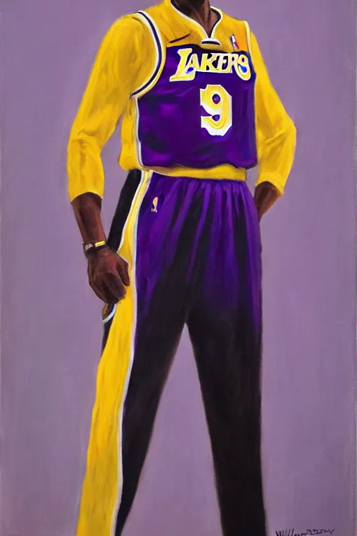 Image similar to full body portrait of the dictator of the los angeles lakers, 1 9 5 5, in full military garb, oil on canvas by william sidney mount, trending on artstation