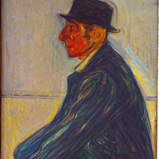 Prompt: “a detailed oil painting of an emigrant in a new country by Edward Munch”