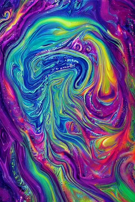 Image similar to ultra detailed acrylic pour fluid dynamics flow art a painting of a iridescent nebular with a colorful swirl shimmering with pearlescence, acrylic marbling art by sam spratt, rhads, deviantart, psychedelic art, psychedelic, cosmic nebula, chromatic