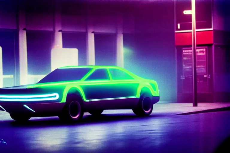 Image similar to stylized poster of a single ford taurus sho concept, thick neon lights, ektachrome photograph, volumetric lighting, f 8 aperture, cinematic eastman 5 3 8 4 film