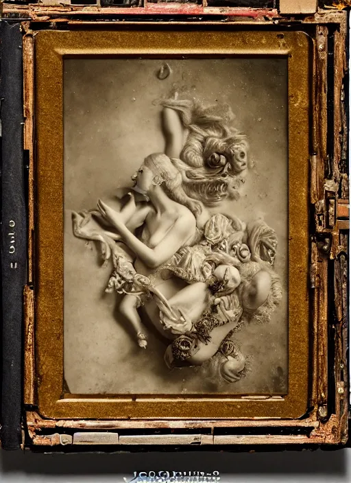 Prompt: old wetplate daguerreotype portrait of birth of venus, explosion of data fragments, fractal, intricate, elegant, highly detailed, parallax, leica, medium format, subsurface scattering, by jheronimus bosch and greg rutkowski and louis jacques mande daguerre