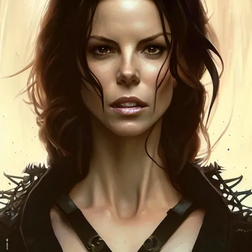 Image similar to kate beckinsdale as aeon flux profile picture by greg rutkowski, dynamic pose, intricate, futuristic, fantasy, elegant, by stanley artgerm lau, greg rutkowski, thomas kindkade, alphonse mucha, loish, norman rockwell,