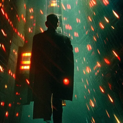 Image similar to a 3 d rendered movie still, 4 k, wide - angle medium - shot. a tear in the fabric of time and space. imax, 7 0 mm. dramatic lighting, hyper details. blade runner.