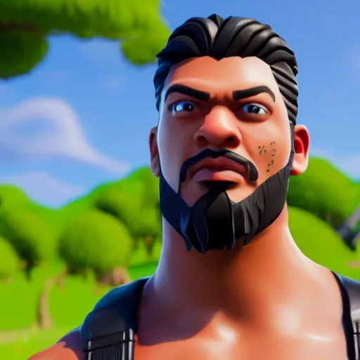 Prompt: a detailed portrait of roman reigns in fortnite, unreal engine 5 rendered, incredibly highly detailed and realistic, 8 k, sharp focus, studio quality