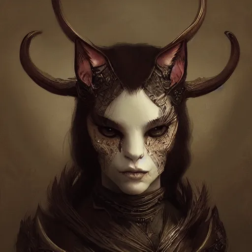 Prompt: portrait of a demon kitty, fantasy, intricate, elegant, highly detailed, digital painting, artstation, concept art, matte, sharp focus, illustration, art by aenaluck and roberto ferri and greg rutkowski, dark mood, epic fantasy, digital painting
