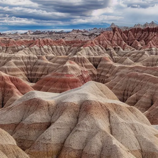 Prompt: The Badlands, weather is approaching, dramatic lighting