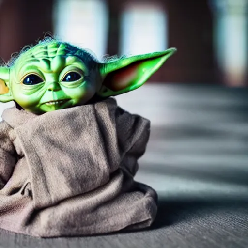 Prompt: baby yoda getting bigger, meaner and transforming into hulk, dc universe, bokeh, high quality dof