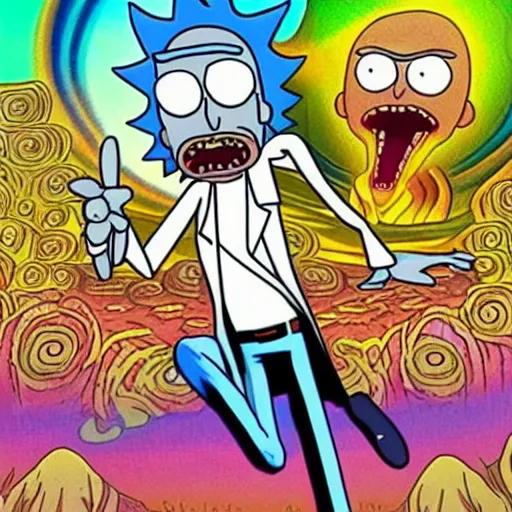 Prompt: Rick and Morty psychodelic, show me what you got