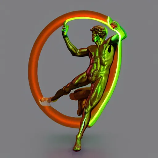 Image similar to a neon ring around a 3 d render of the statue of david, in the style of michelangelo