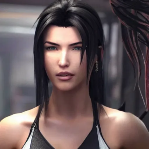 Prompt: Jacqueline MacInnes Wood as Tifa Lockhart in Final Fantasy VII Remake