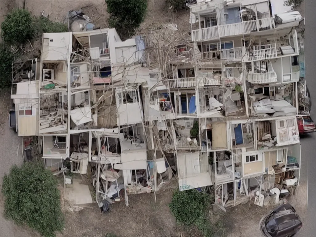 Prompt: a picture of a house made of piled - up human babies, found on google street view