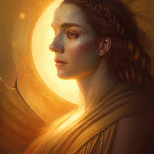 Image similar to majestic gracious deity hekate portrait, ancient greece, elysium, atmospheric lighting, painted, intricate, volumetric lighting, beautiful, rich deep colours masterpiece, golden hour, sharp focus, ultra detailed, by leesha hannigan, ross tran, thierry doizon, kai carpenter, ignacio fernandez rios