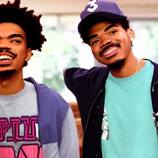 Image similar to a tv still of Chance The Rapper starring as a college student in a 1993 black sitcom