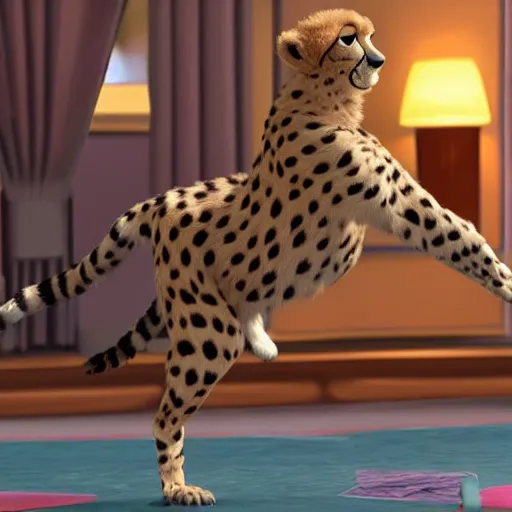 Image similar to a cheetah doing karate, pixar,