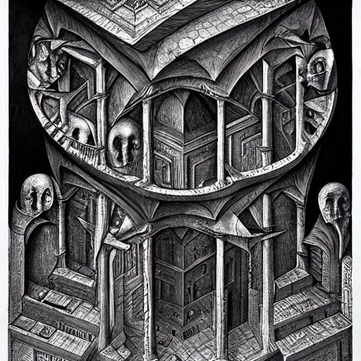 Prompt: mehmet paterns, hr giger, mc escher style djinns