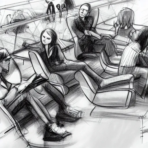 Prompt: a sketch drawing, last meeting in the airport by gabo mendoza, trending on artstation