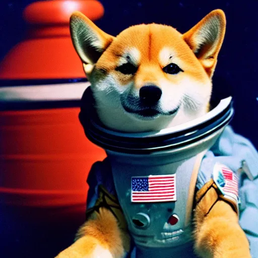 Prompt: A Shiba Inu in a spacesuit, NASA archival photo