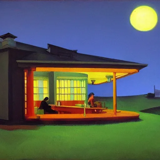 Prompt: solarpunk village edward hopper