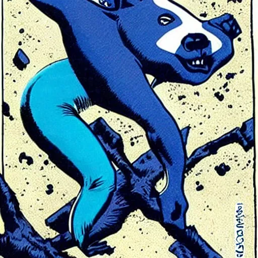 Image similar to a skunk that is blue by richard corben style